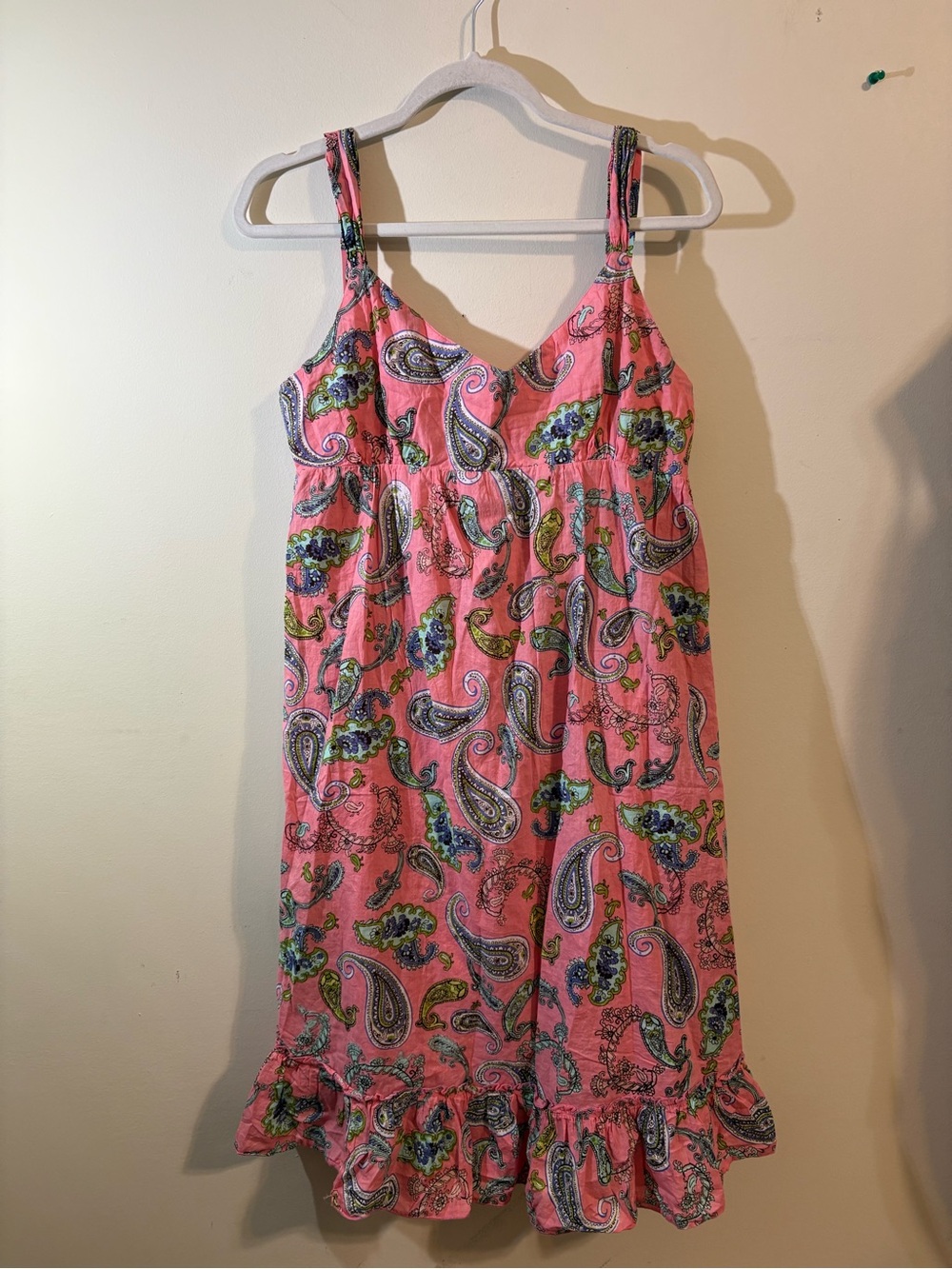 Raviya Sundress Women’s large‎ pink paisley green blue Ruffle Hem Slip Dress.